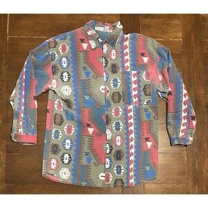Vintage Chico's Southwestern Aztec Print Shirt Native American Women Size 1
